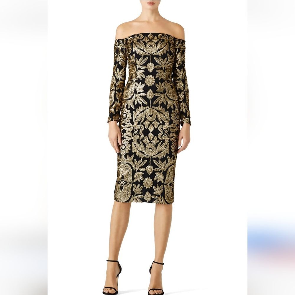 Niicole Miller Egyptian Sequin Cocktail Dress Size 0 Gold & Black